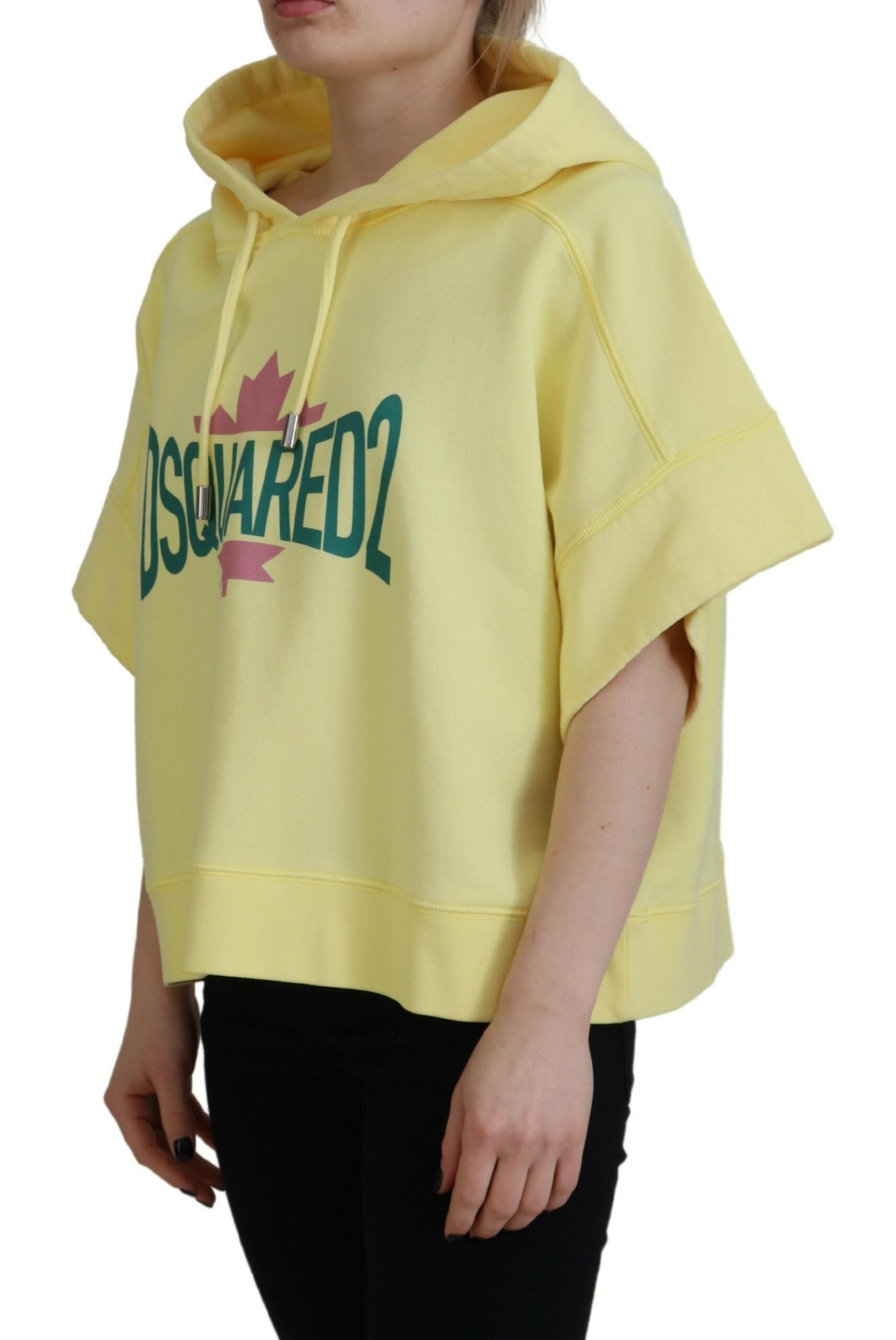 Sweat à capuche en coton jaune avec logo imprimé de Dsquared², pull décontracté avec manches longues et poche kangourou.