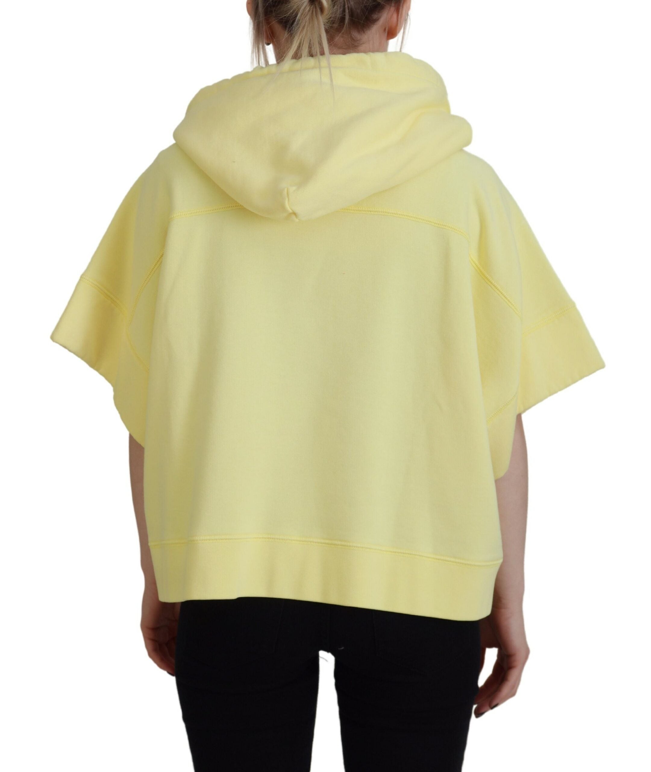 Sweat à capuche en coton jaune avec logo imprimé de Dsquared², vue de face avec détails du logo visible.