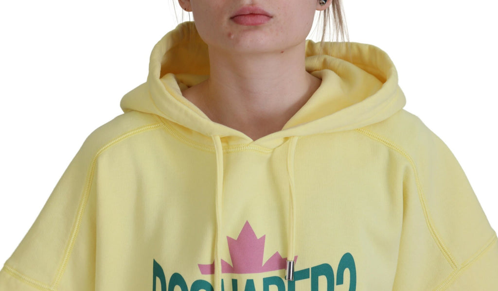 Sweat à capuche en coton jaune avec logo imprimé Dsquared², style décontracté et confortable, vue de face.