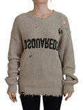 Pull à col rond en coton beige de Dsquared², tricoté, avec un design simple et élégant.