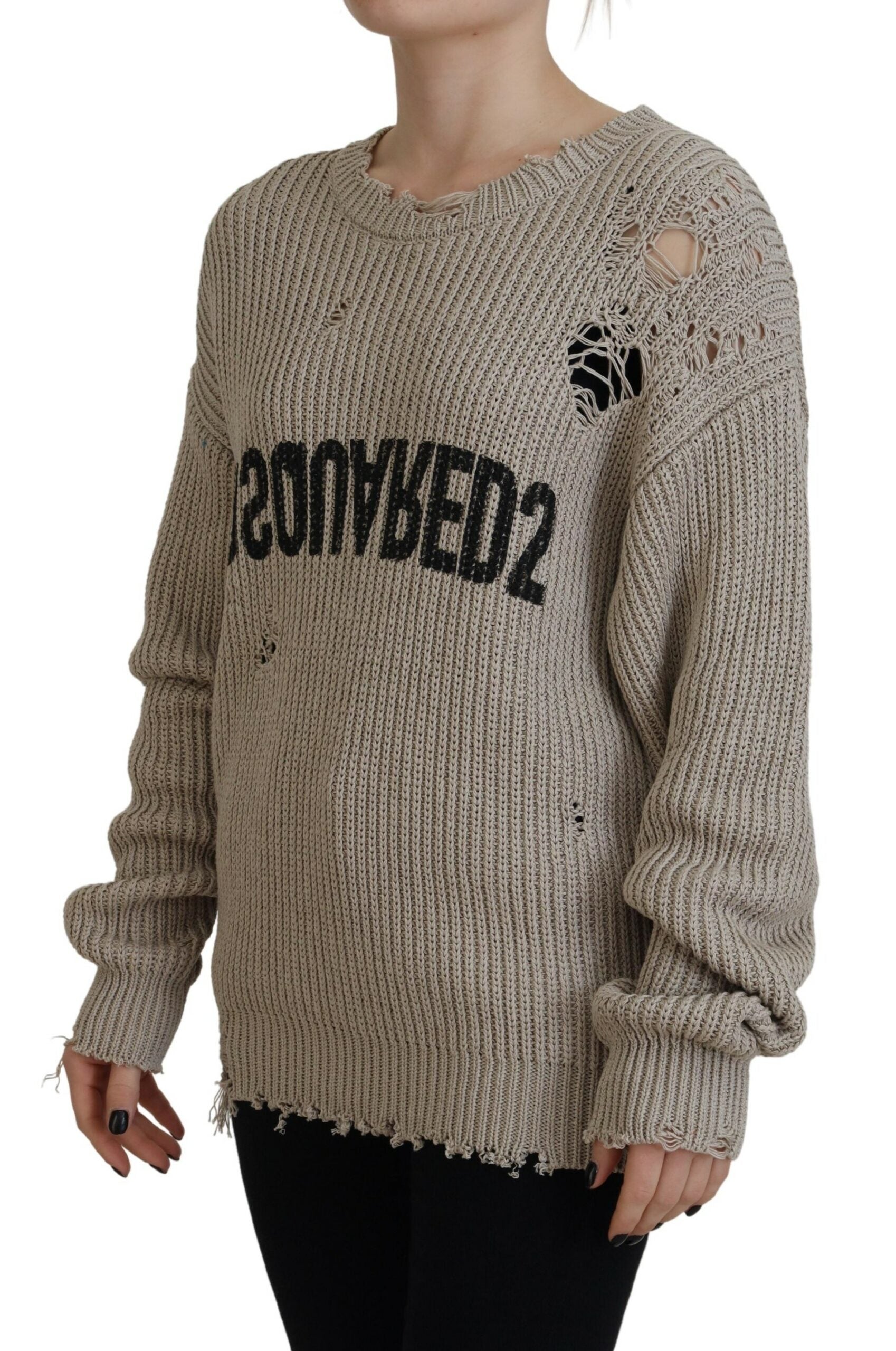 Pull à manches longues en coton beige de Dsquared², en tricot, avec col rond et finition douce.