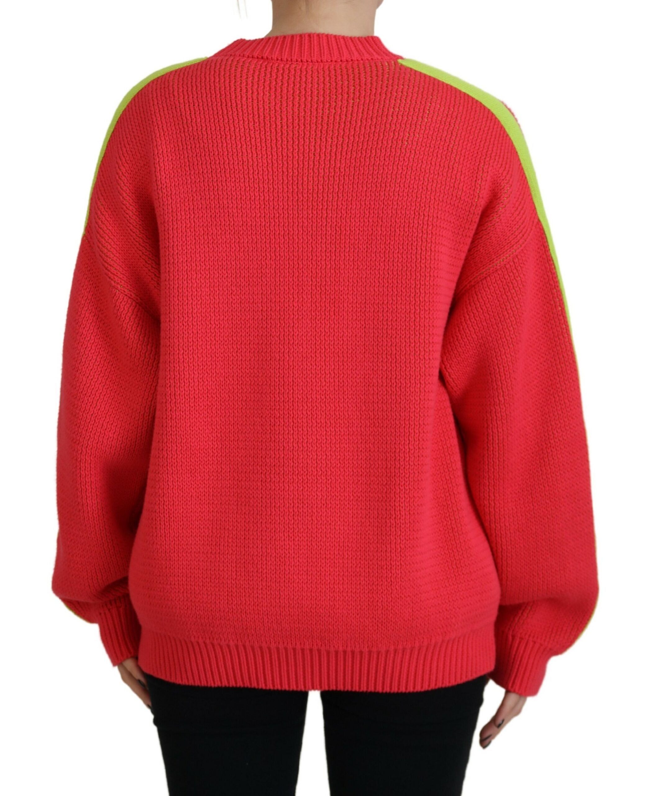 Pull à col ras du cou en coton multicolore de Dsquared², tricoté, avec un motif coloré et texture visible.