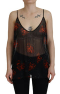 T-shirt sans manches noir à imprimé floral de Dsquared², avec bretelles fines et style élégant.