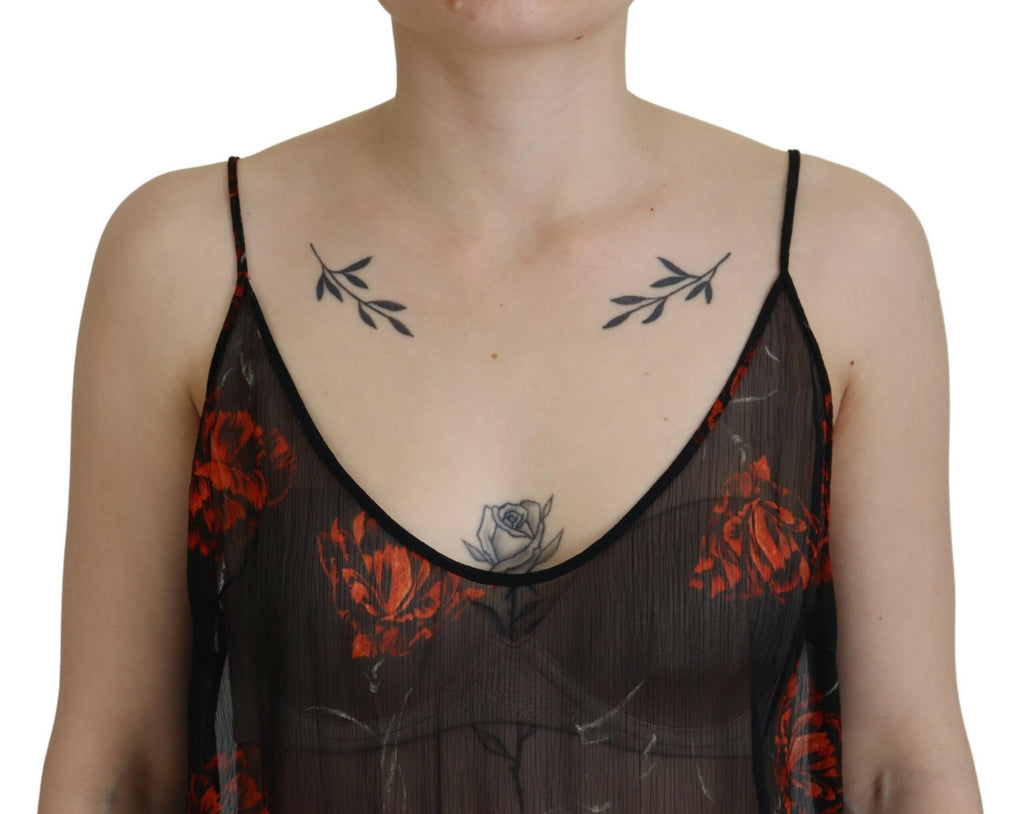 Top sans manches noir à fleurs de Dsquared², blouse légère avec bretelles spaghetti, parfait pour un look estival.