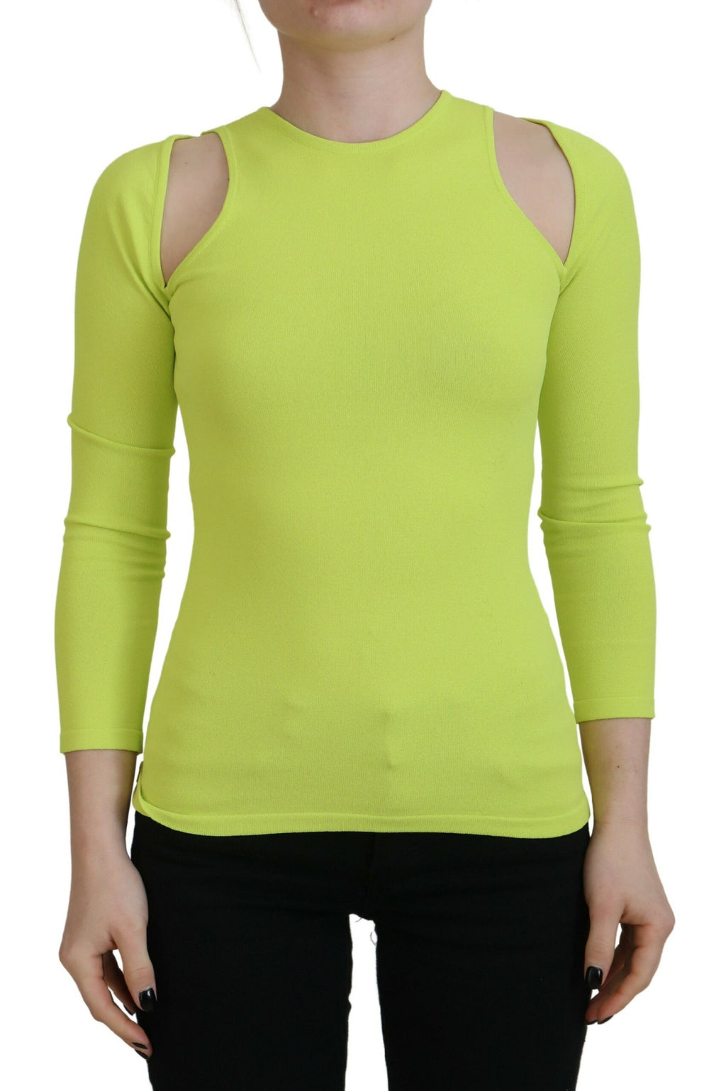 Haut long à manches longues et épaules ouvertes en viscose jaune vert de Dsquared², mode élégante et confortable.