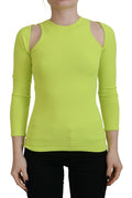 Top long à manches ouvertes en viscose jaune vert de Dsquared², avec épaules dénudées et détails élégants.