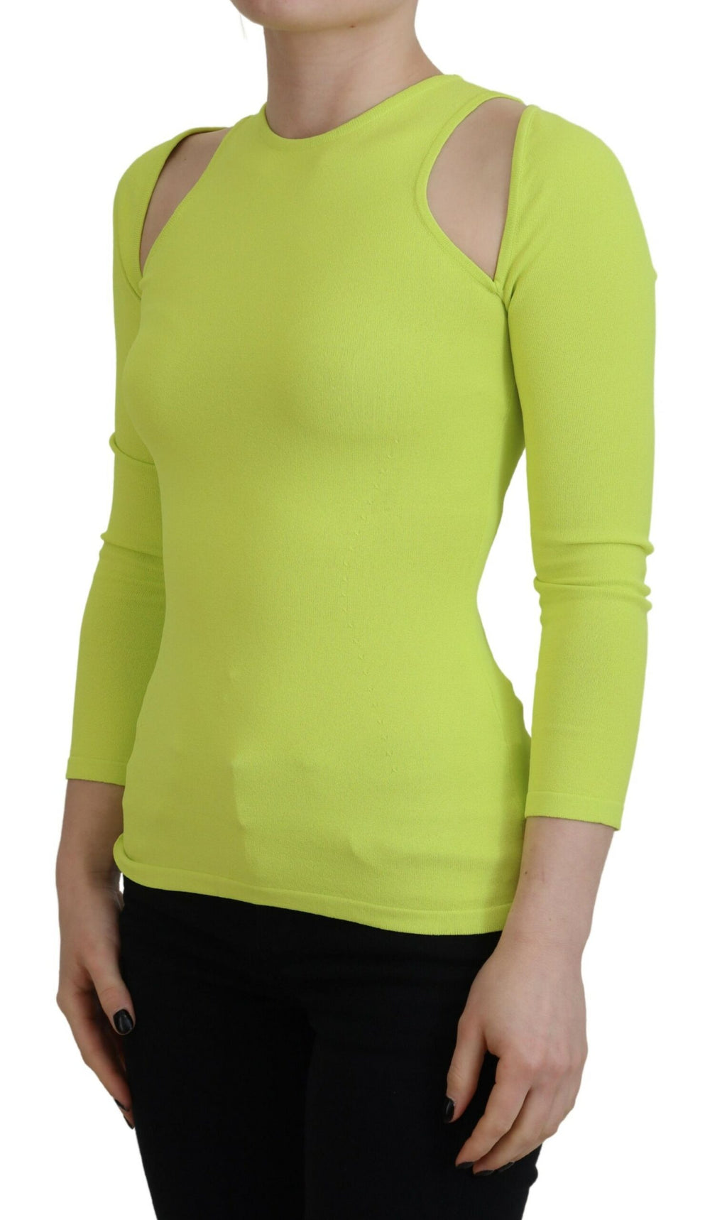 Top long à manches longues et épaules ouvertes en viscose jaune et vert de Dsquared².