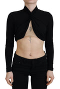 Haut noir court en viscose à manches longues avec découpes, de la marque Dsquared², visible en gros plan.