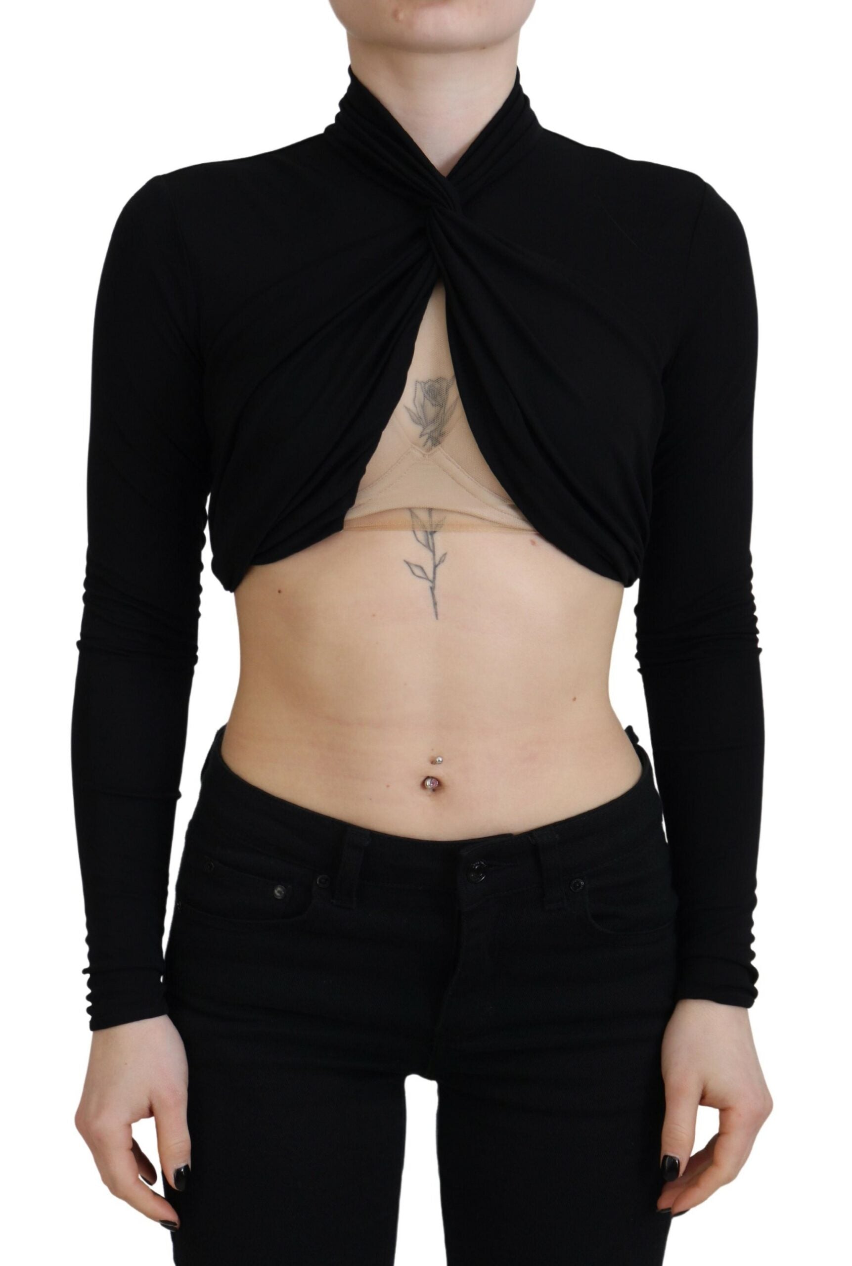 Haut court noir en viscose à découpes avec manches longues chez Dsquared², détails modernes et élégants.
