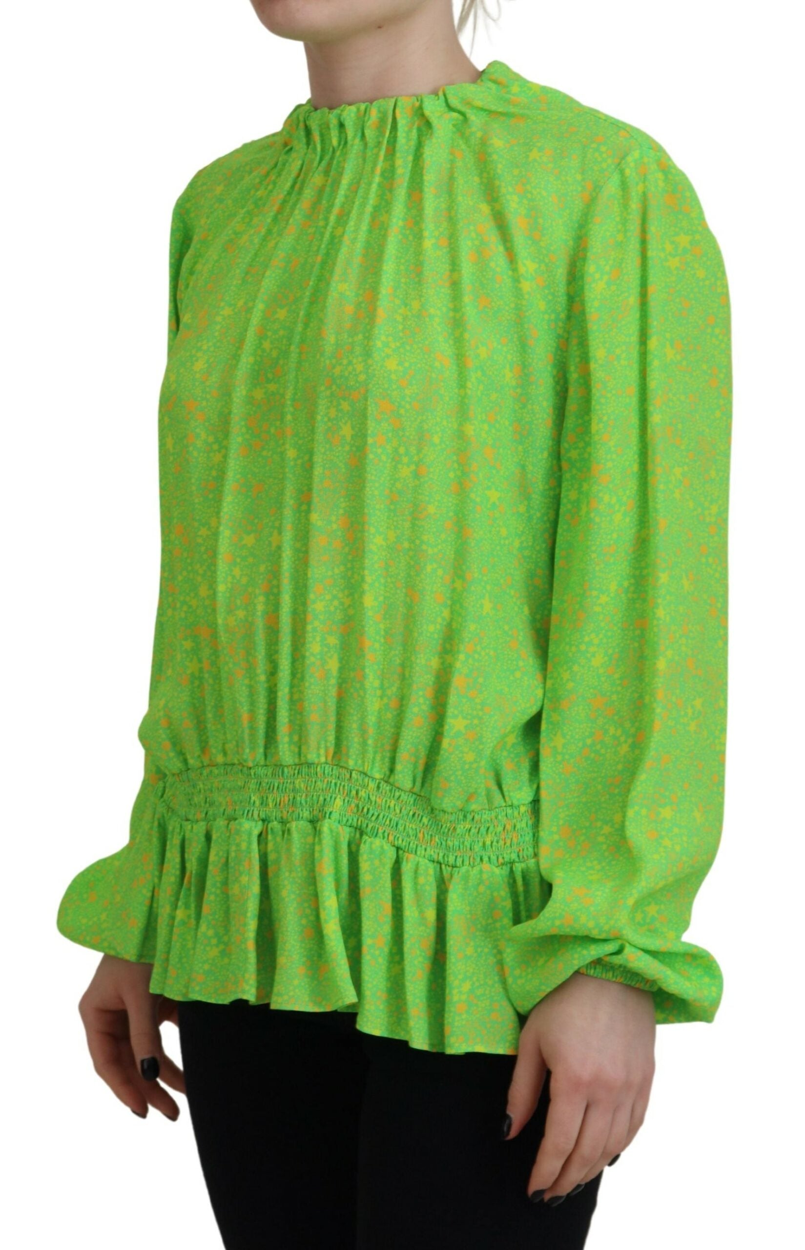 Blouse longue en viscose à manches longues avec imprimé étoiles vert de Dsquared², style élégant et confortable.