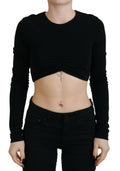 Top noir en viscose à manches longues et col rond de Dsquared², coupe courte et élégante.