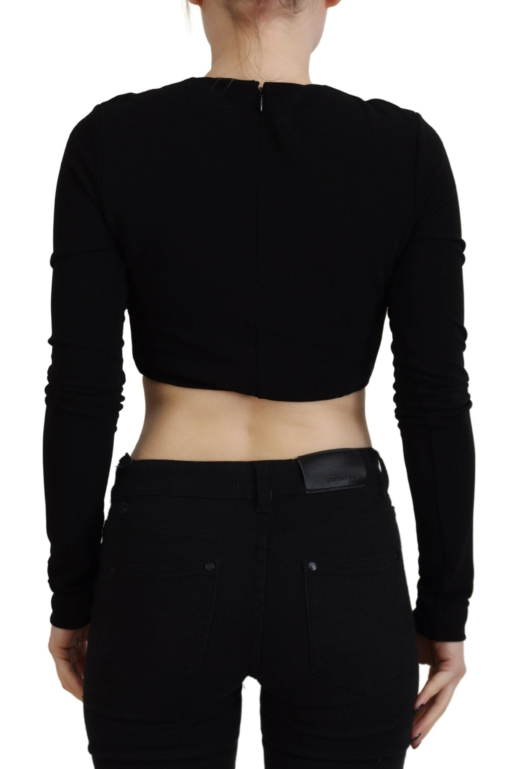 Top noir en viscose à manches longues et col rond de Dsquared², coupe courte et élégante, tissu fluide et confortable.
