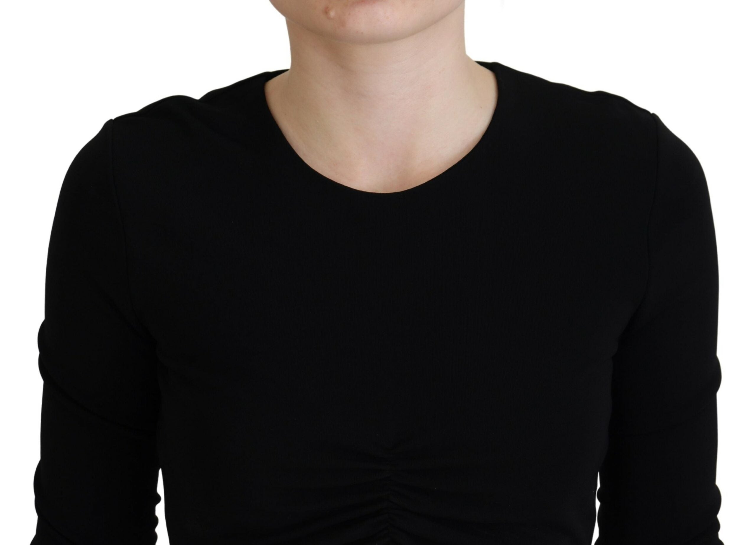 Top noir en viscose à manches longues et col rond de Dsquared², coupe courte et élégante, pour un style moderne et chic.