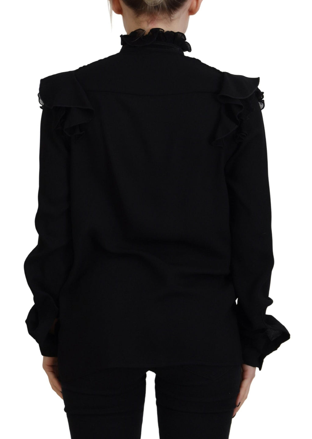 T-shirt à manches longues en dentelle noire avec col montant de Dsquared², tissu élégant et ajusté.
