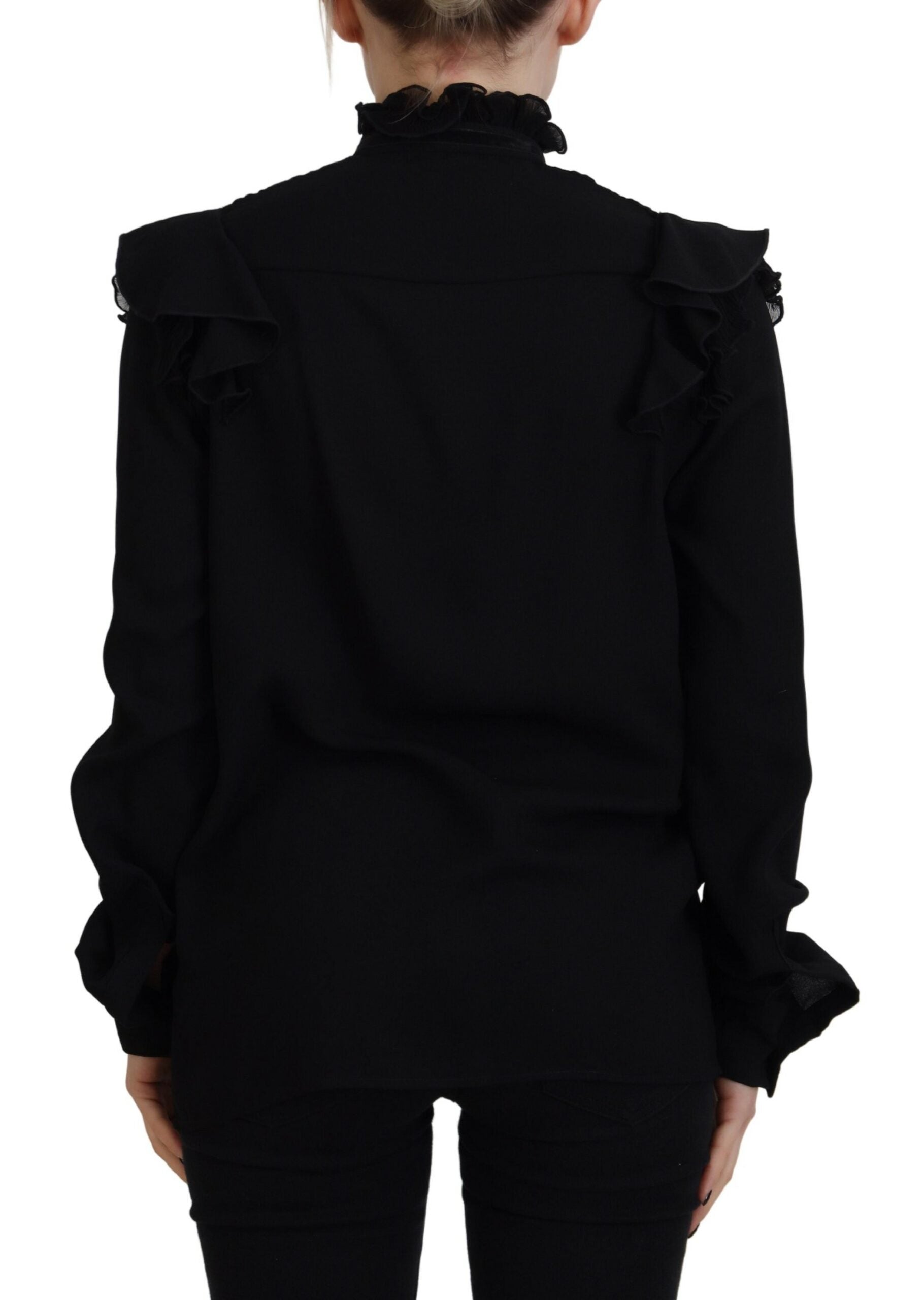 T-shirt à manches longues en dentelle noire avec col montant de Dsquared², tissu élégant et ajusté.