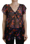 Blouse à manches courtes noires avec motif floral et décolleté en V de la marque Dsquared².
