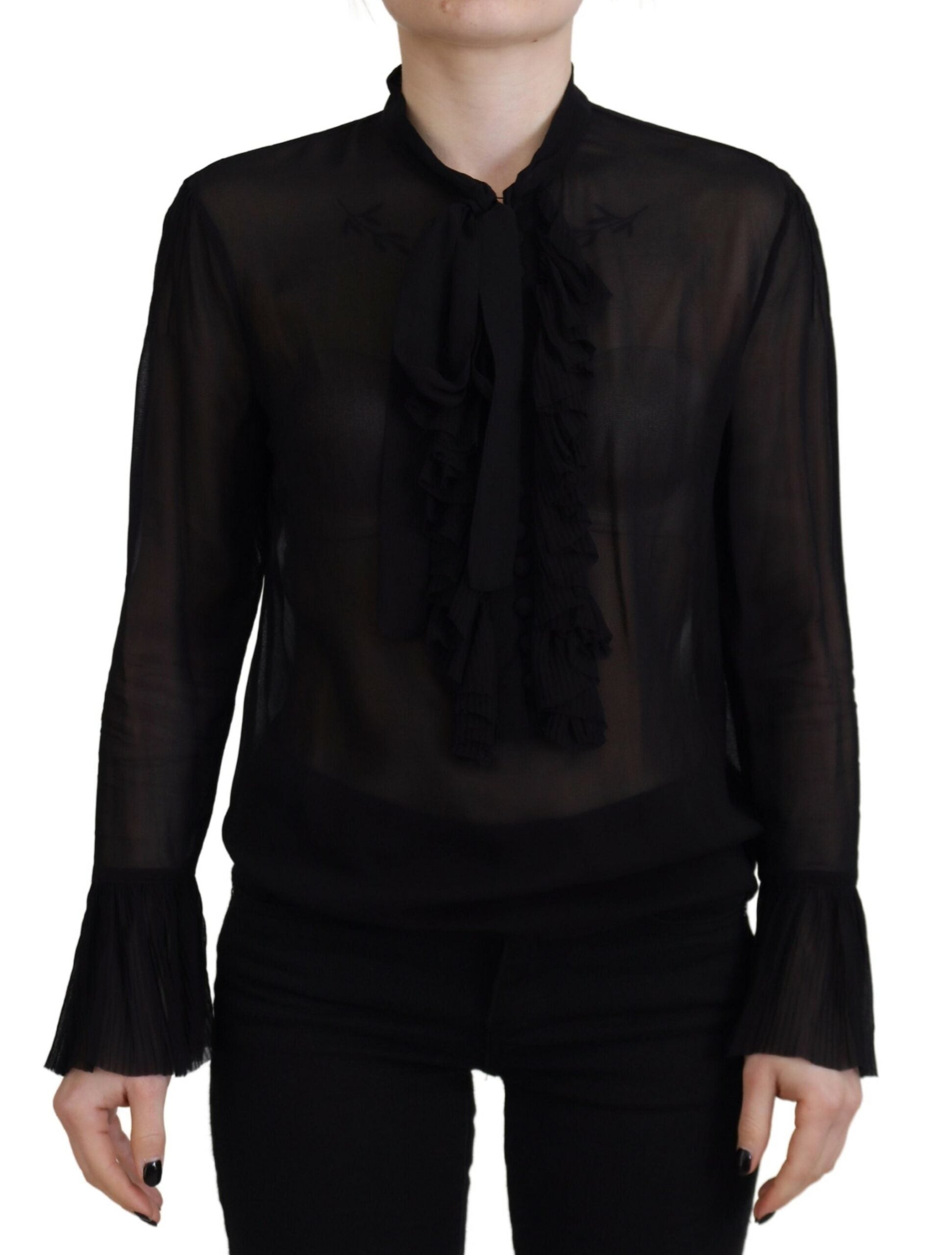Chemise transparente noir en viscose de la marque Dsquared² avec manches longues et coupe élégante.