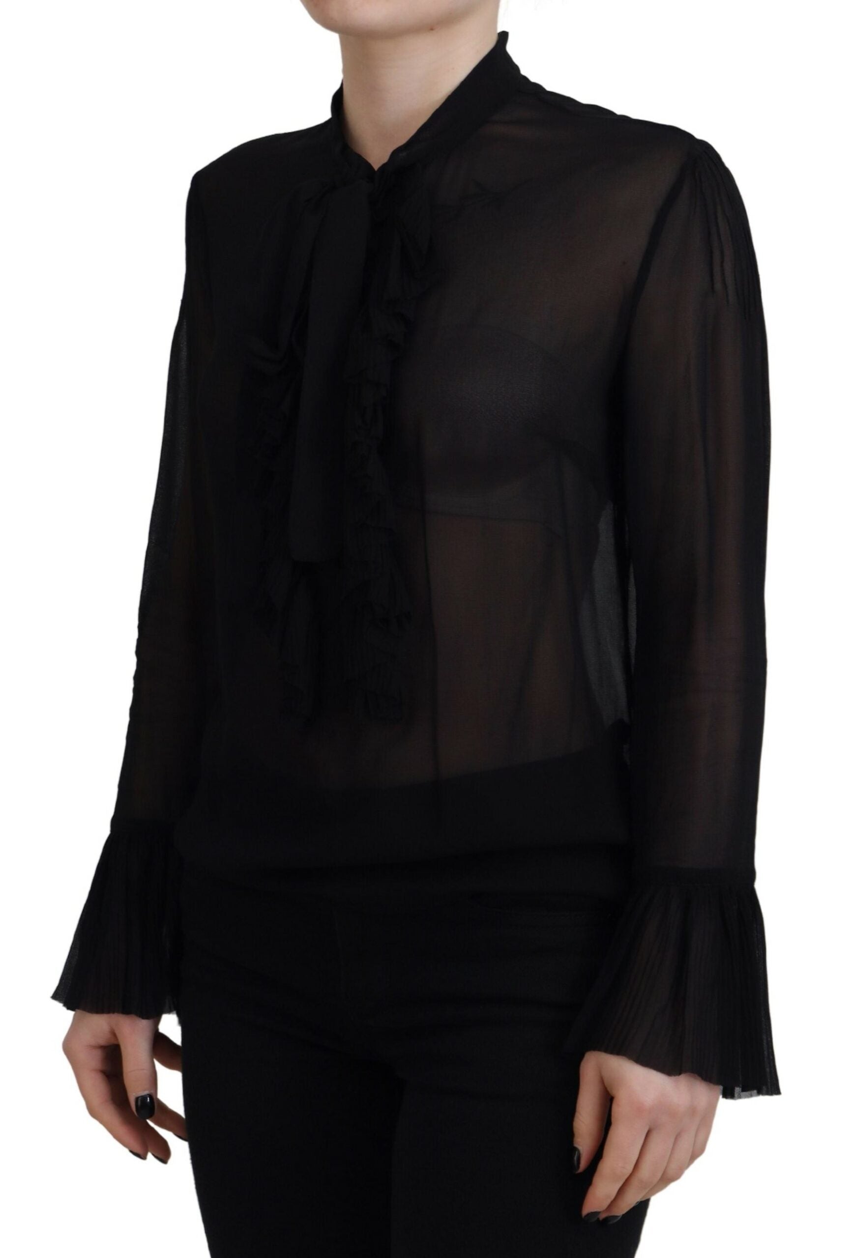 Blouse transparente à manches longues en viscose noire de Dsquared², style élégant et moderne.