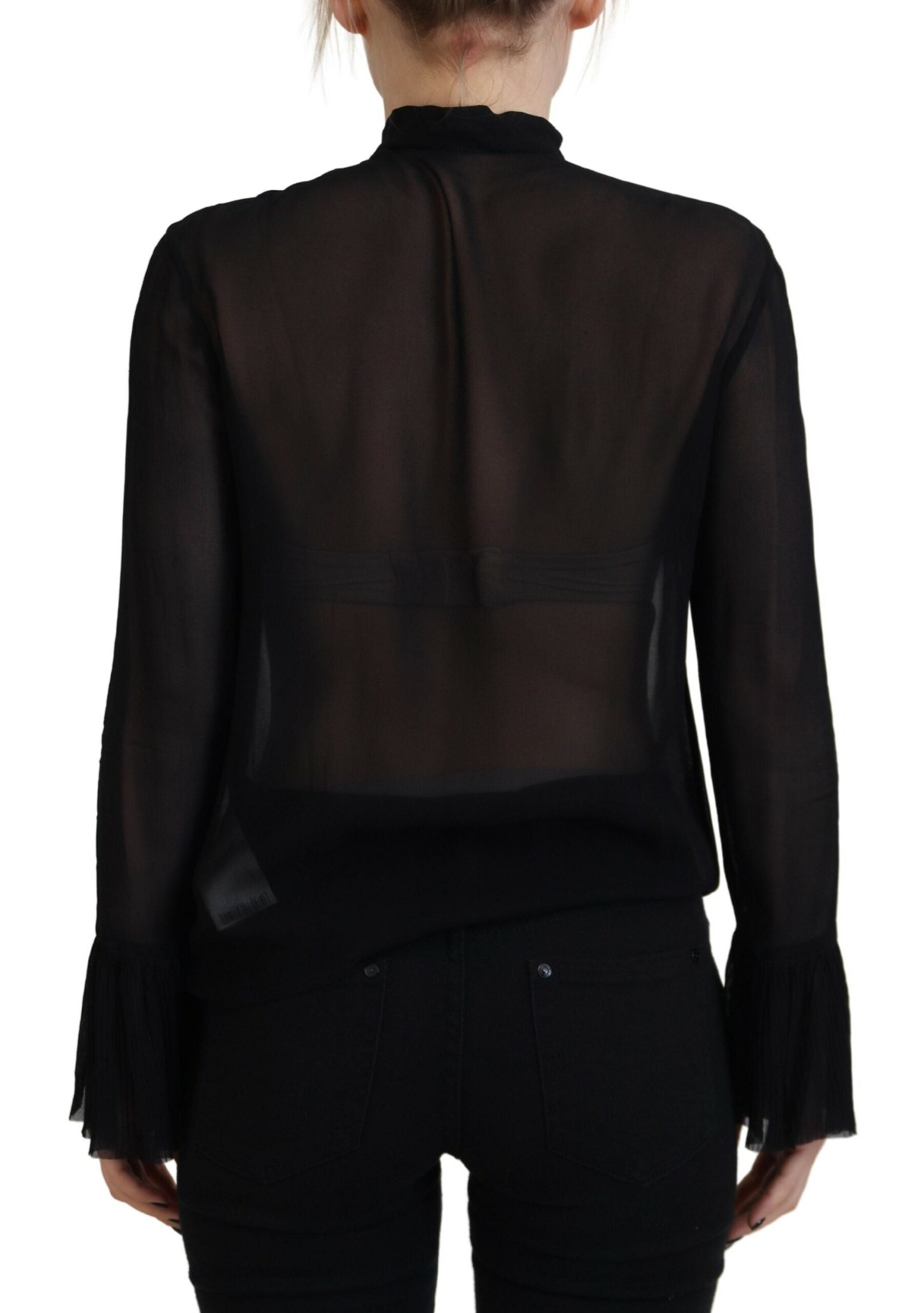 Chemisier transparent en viscose noire de Dsquared² avec manches longues, décontracté et élégant.