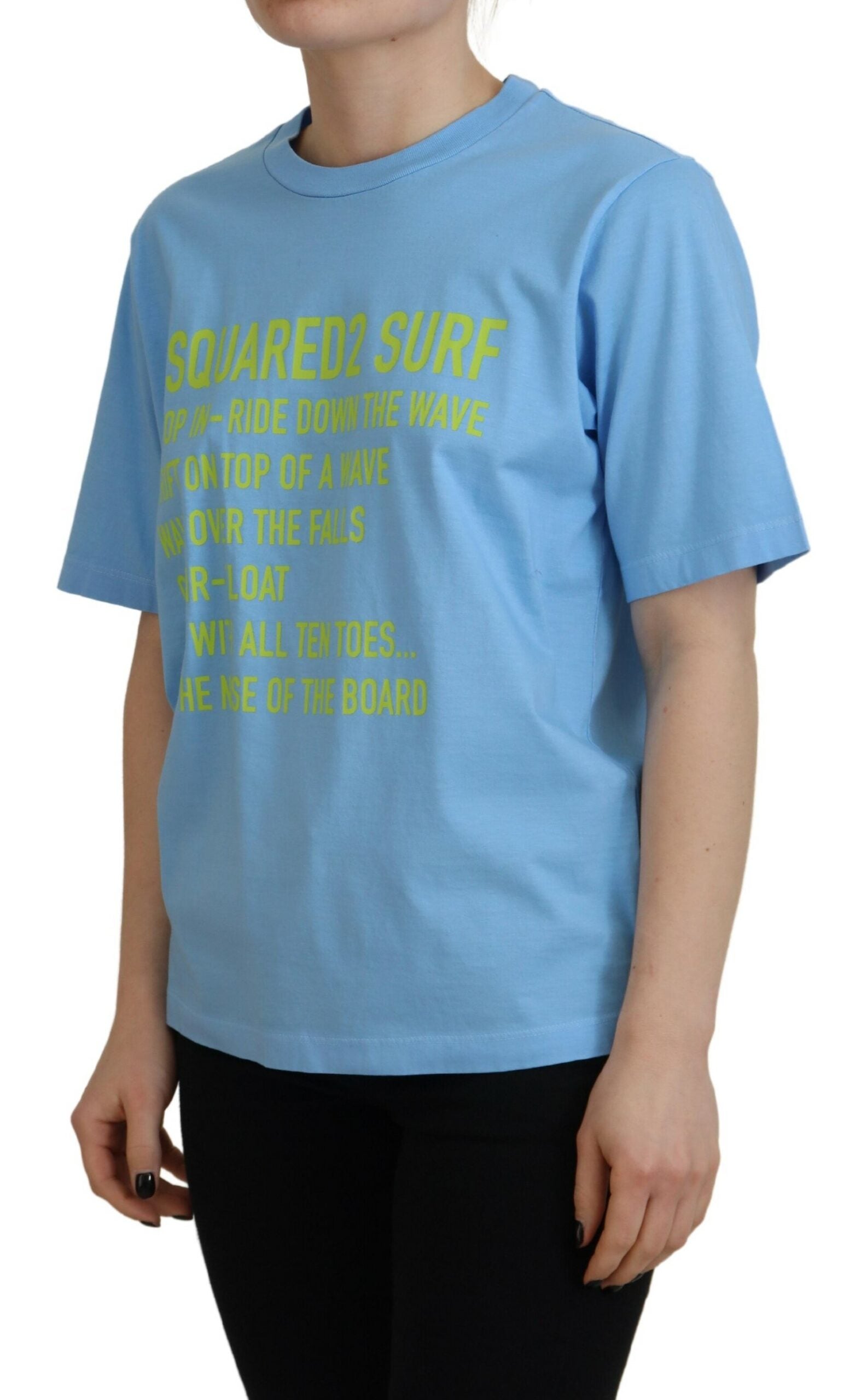 T-shirt en coton à manches courtes Dsquared² avec logo bleu imprimé, col rond, style décontracté.