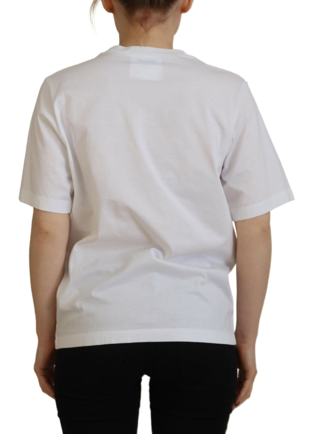 T-shirt blanc en coton brillant Dsquared² Icon East avec col rond, vue de face, tissu doux et logo visible.