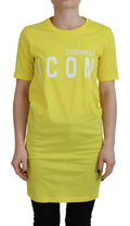 T-shirt jaune en coton brillant Dsquared² avec logo Icon Renny, col rond, tenue décontractée, vue de face.