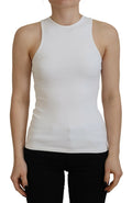 T-shirt sans manches blanc en viscose de Dsquared² avec col rond, vue de devant, léger et élégant.