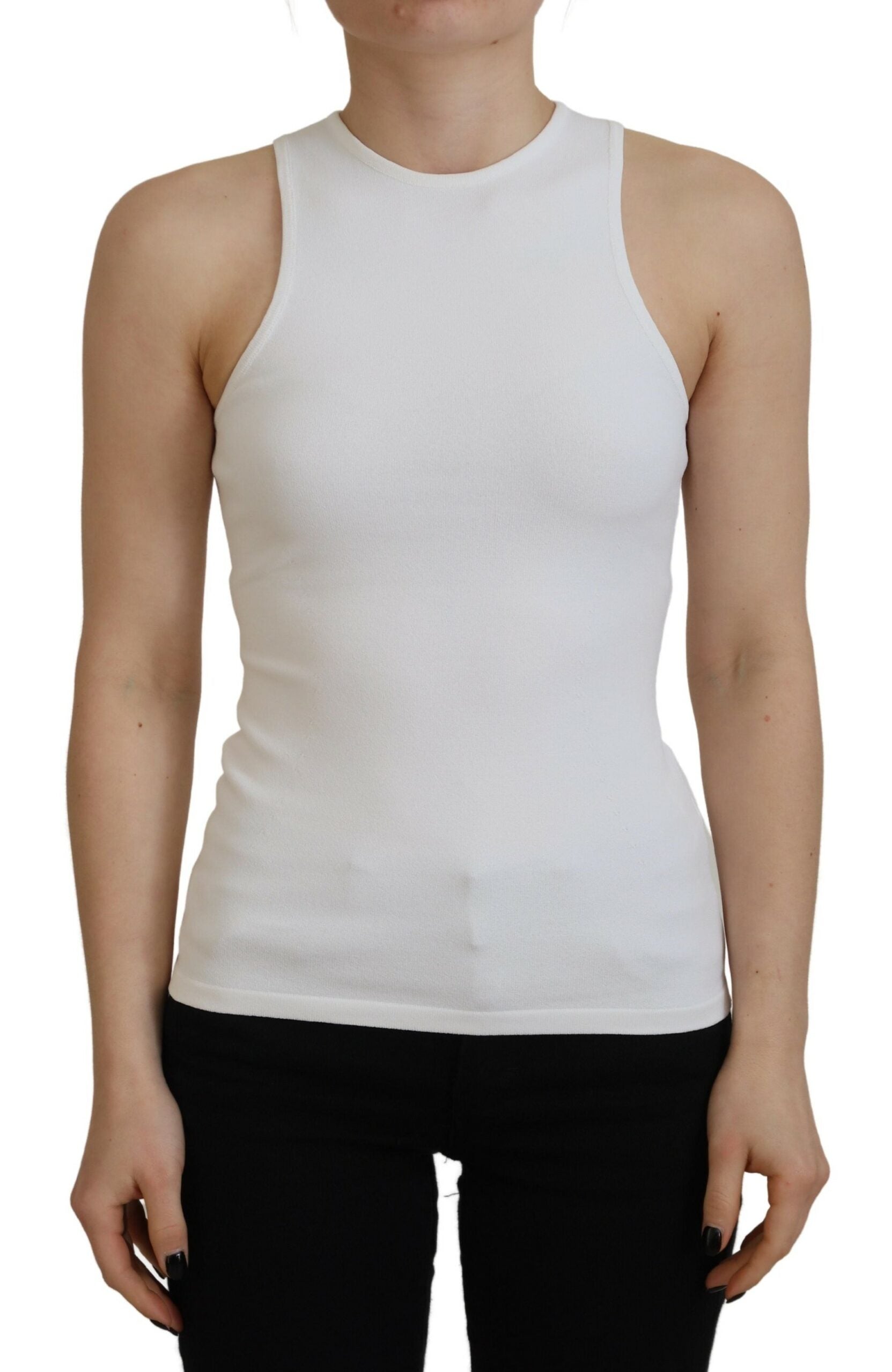 T-shirt sans manches blanc en viscose de Dsquared² avec col rond, vue de devant, léger et élégant.