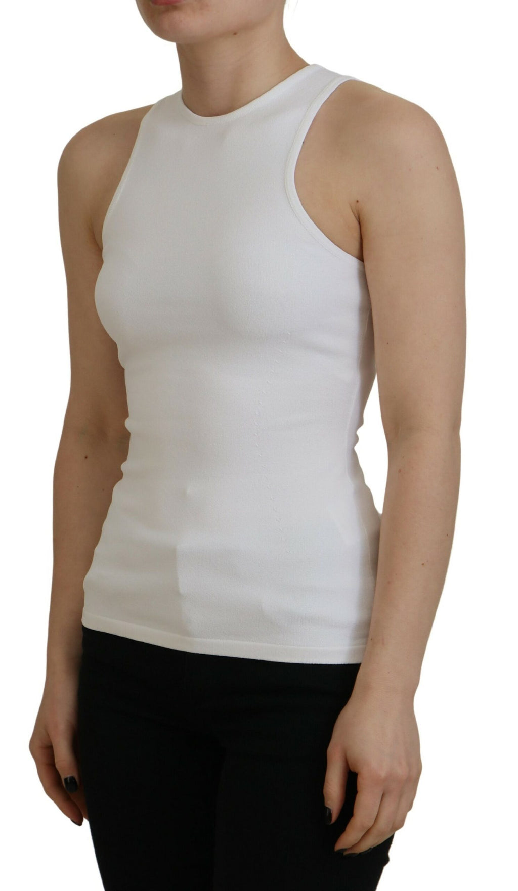 T-shirt sans manches blanc en viscose de Dsquared² avec col rond, vue de face, confortable et élégante.