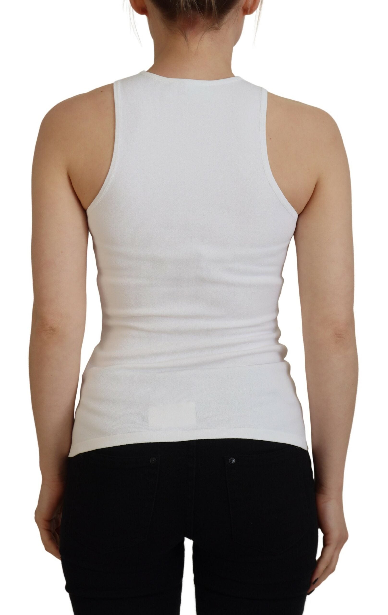 T-shirt sans manches blanc en viscose de Dsquared² avec col rond, vue de face, élégant et confortable.