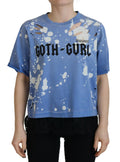 T-shirt en coton noir avec impression goth girl bleue de Dsquared², dentelle noire, style tendance et audacieux.