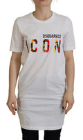 T-shirt blanc en coton Dsquared² avec logo icône imprimé, col rond et style décontracté.