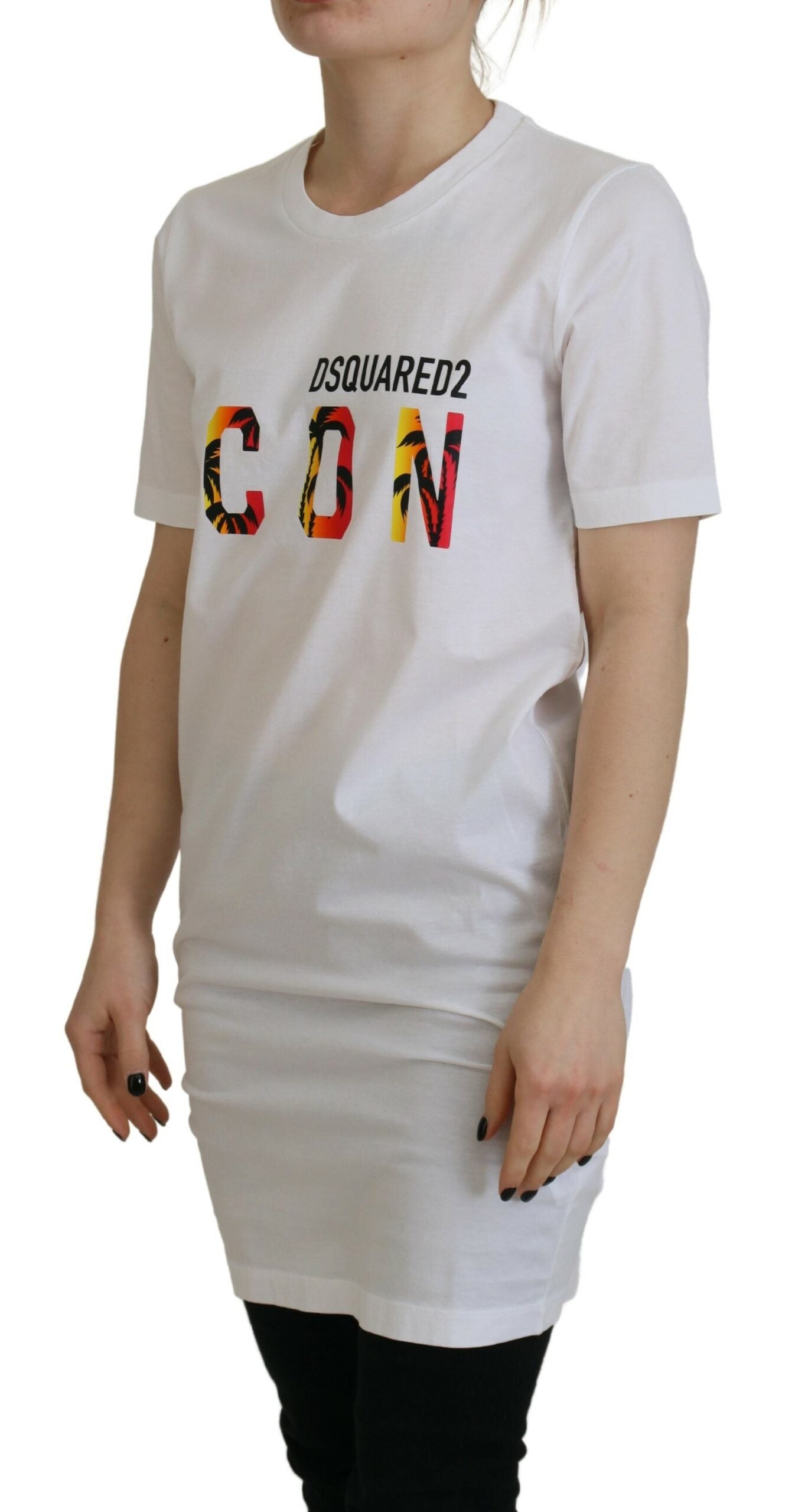 T-shirt blanc en coton Dsquared² avec logo icon imprimé, col rond et coupe décontractée.