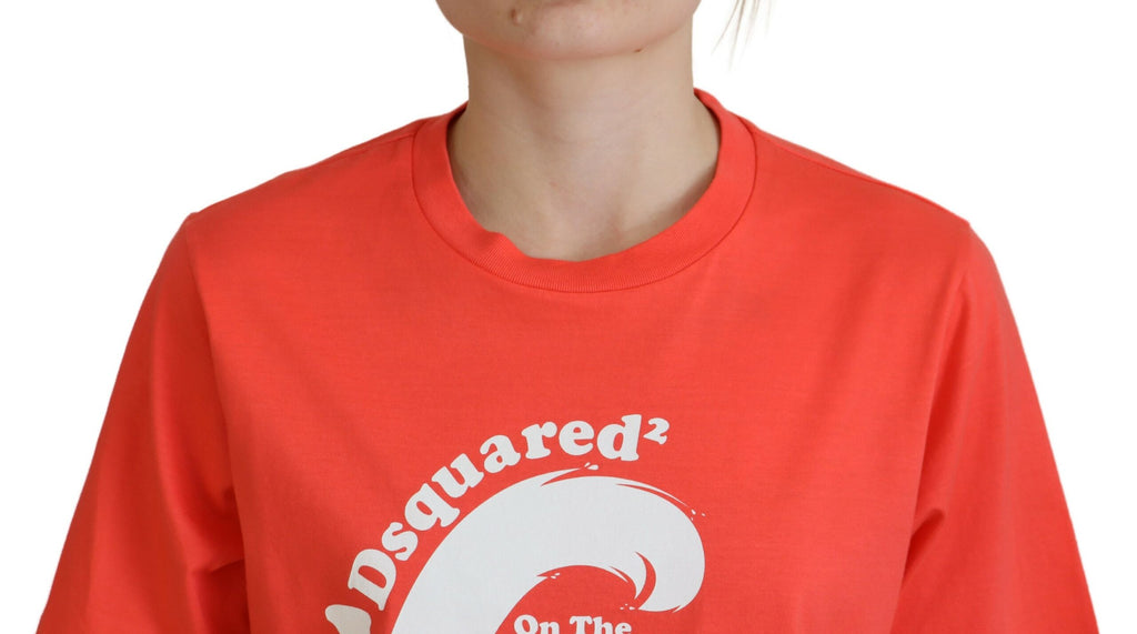 T-shirt à manches courtes en coton orange avec logo Dsquared², logo visible sur la poitrine, style décontracté.
