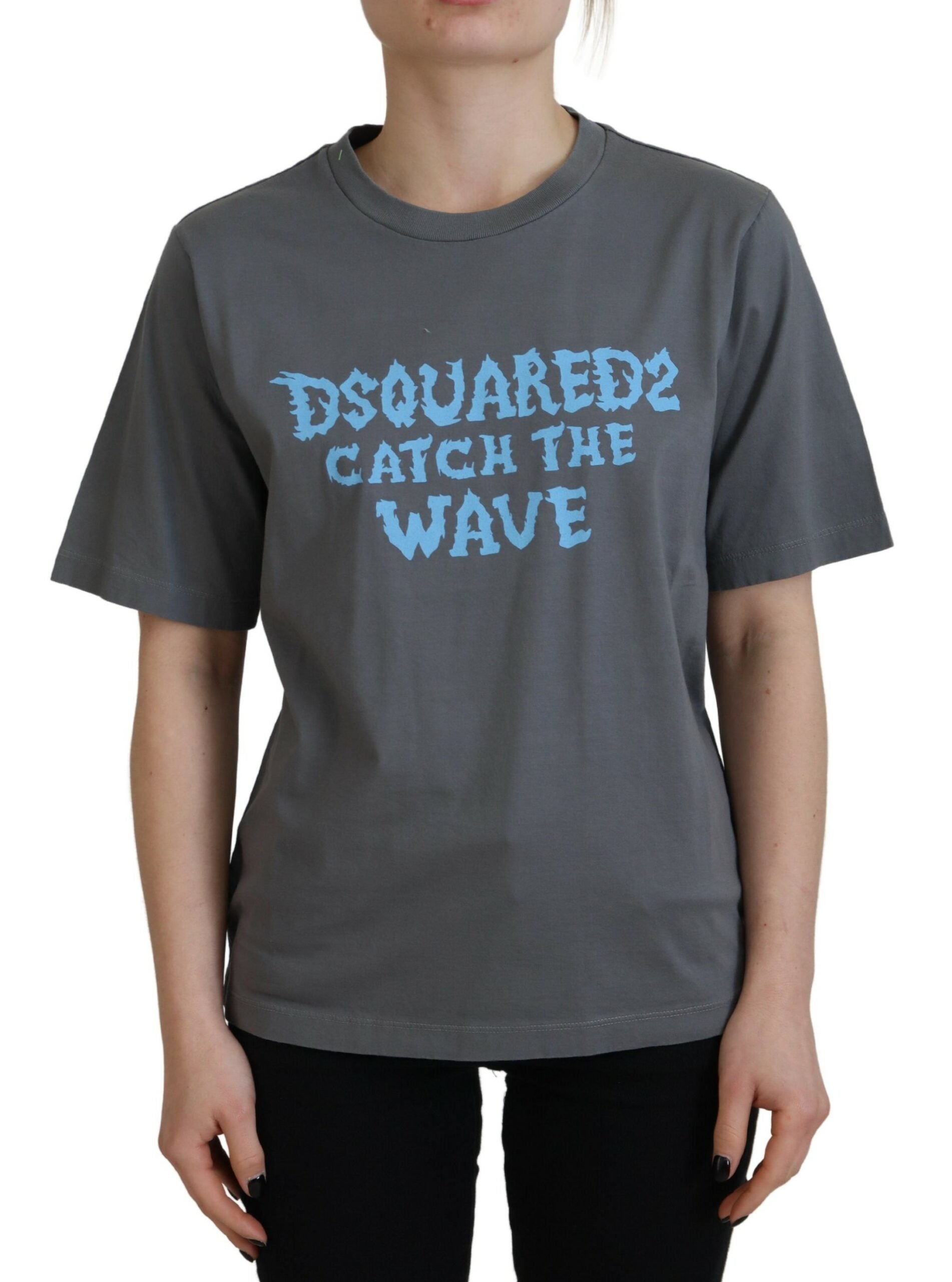 T-shirt gris à logo Dsquared², coton, coupe courte à manches courtes, vêtement décontracté pour homme.