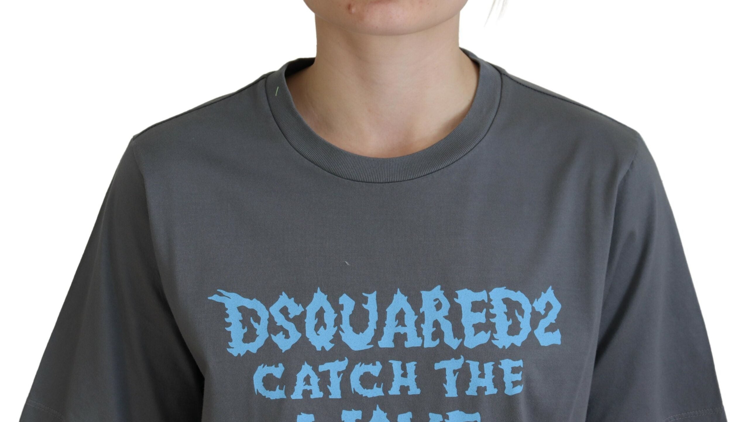 T-shirt gris à logo Dsquared² en coton, col rond et manches courtes, affichant le logo de la marque sur la poitrine.