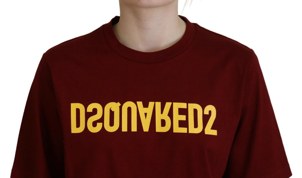 T-shirt à manches courtes en coton bordeaux avec logo Dsquared², style décontracté et logo visible à l'avant.