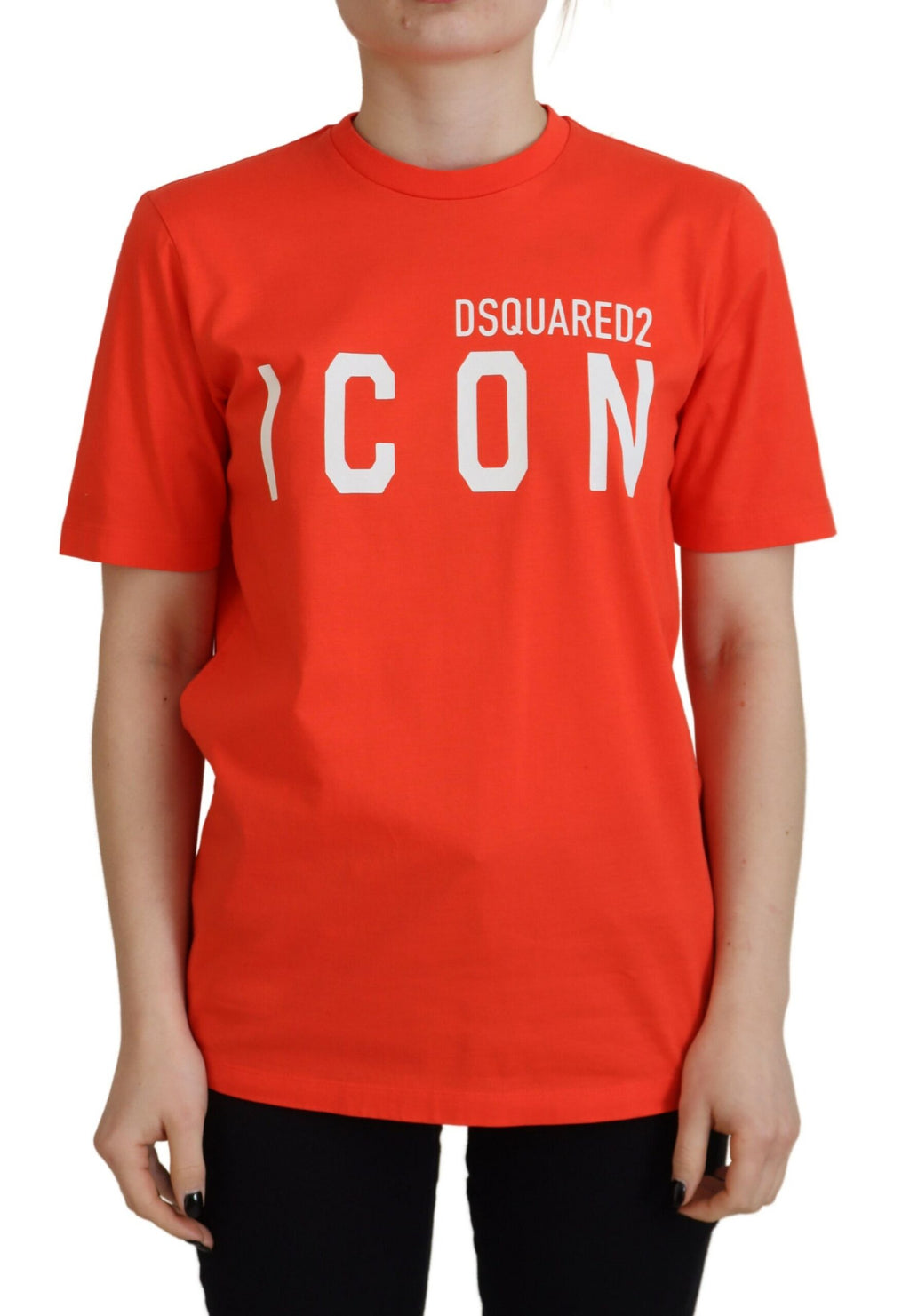 T-shirt pour homme Dsquared² Icon East en coton orange brillant, col rond et logo visible sur la poitrine.