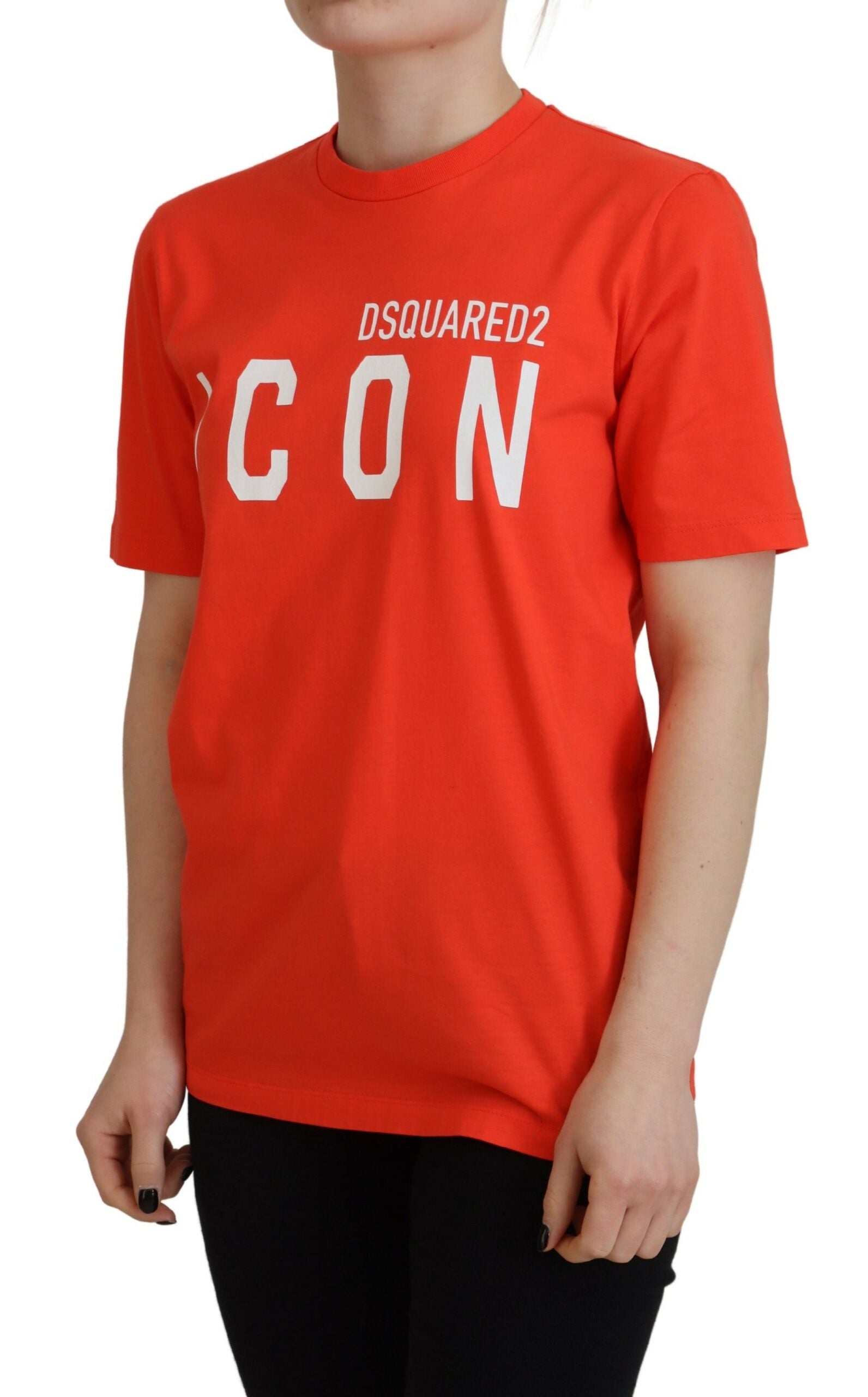 T-shirt en coton orange brillant Dsquared² Icon East avec col rond, style décontracté et logo visible.