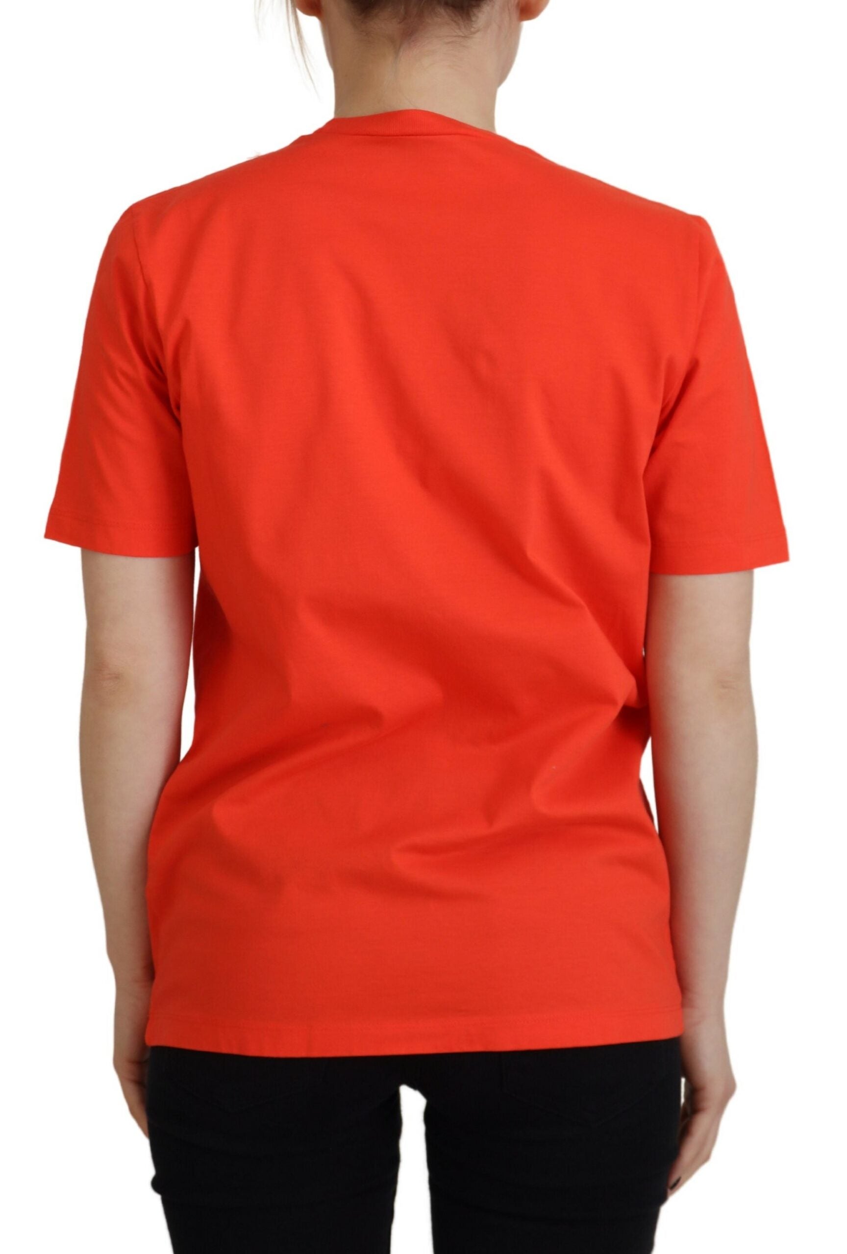 T-shirt à col rond en coton orange brillant de Dsquared², style icon East avec logo visible sur le devant.