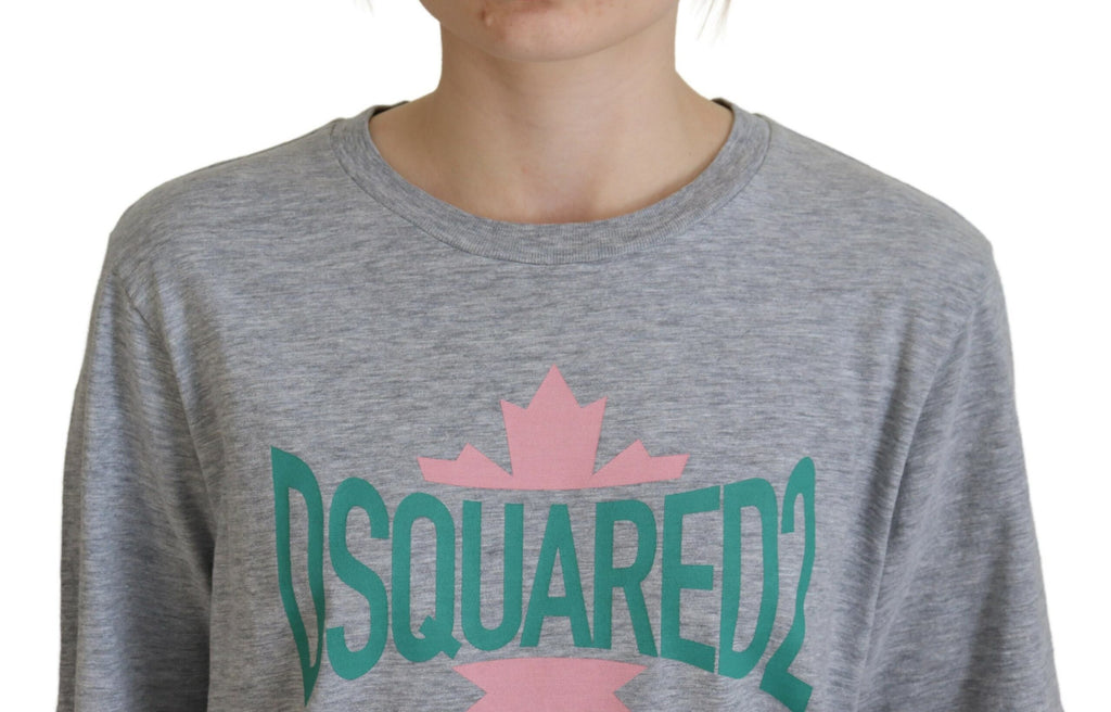 T-shirt gris à logo Dsquared² en coton à manches courtes et col rond, vue de face.