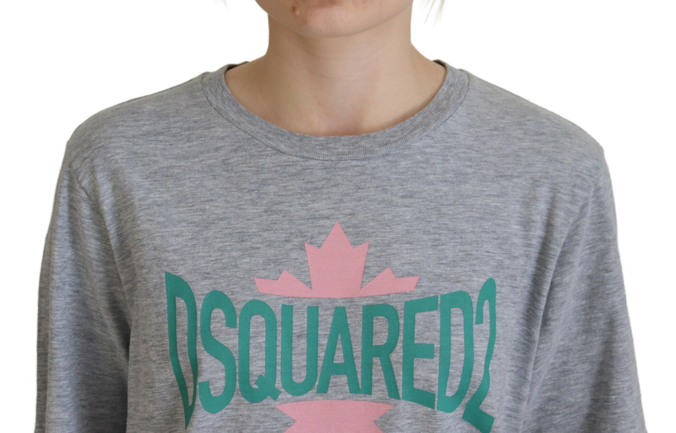T-shirt gris à logo Dsquared² en coton à manches courtes et col rond, vue de face.