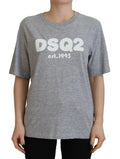 T-shirt gris à logo Dsquared² en coton à manches courtes, col rond, style décontracté et moderne.