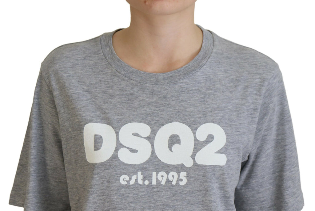 T-shirt gris à logo Dsquared², coton, coupe classique à manches courtes, vue de face.