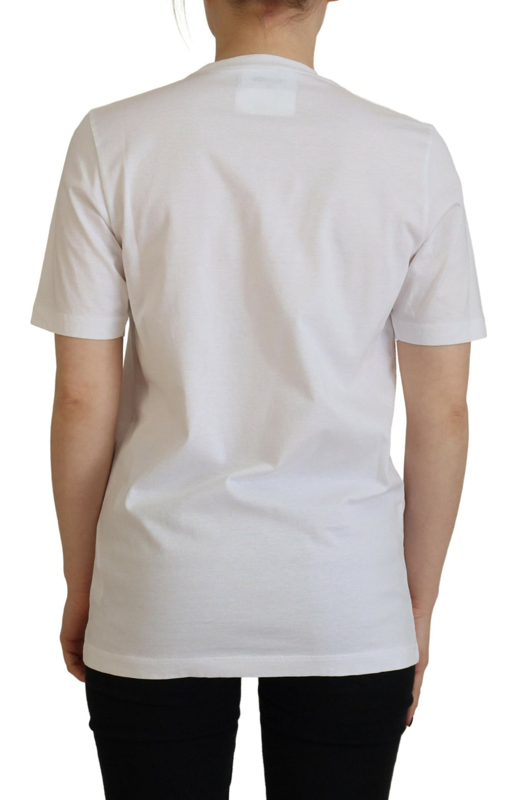 T-shirt blanc à logo patch Dsquared² à manches courtes, style décontracté et moderne, vue de face.