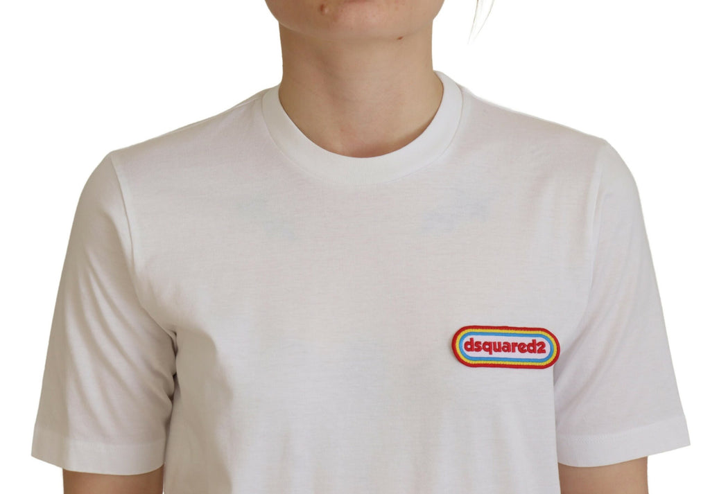 T-shirt blanc à logo patch Dsquared², coupe courte à manches courtes, design décontracté et moderne.