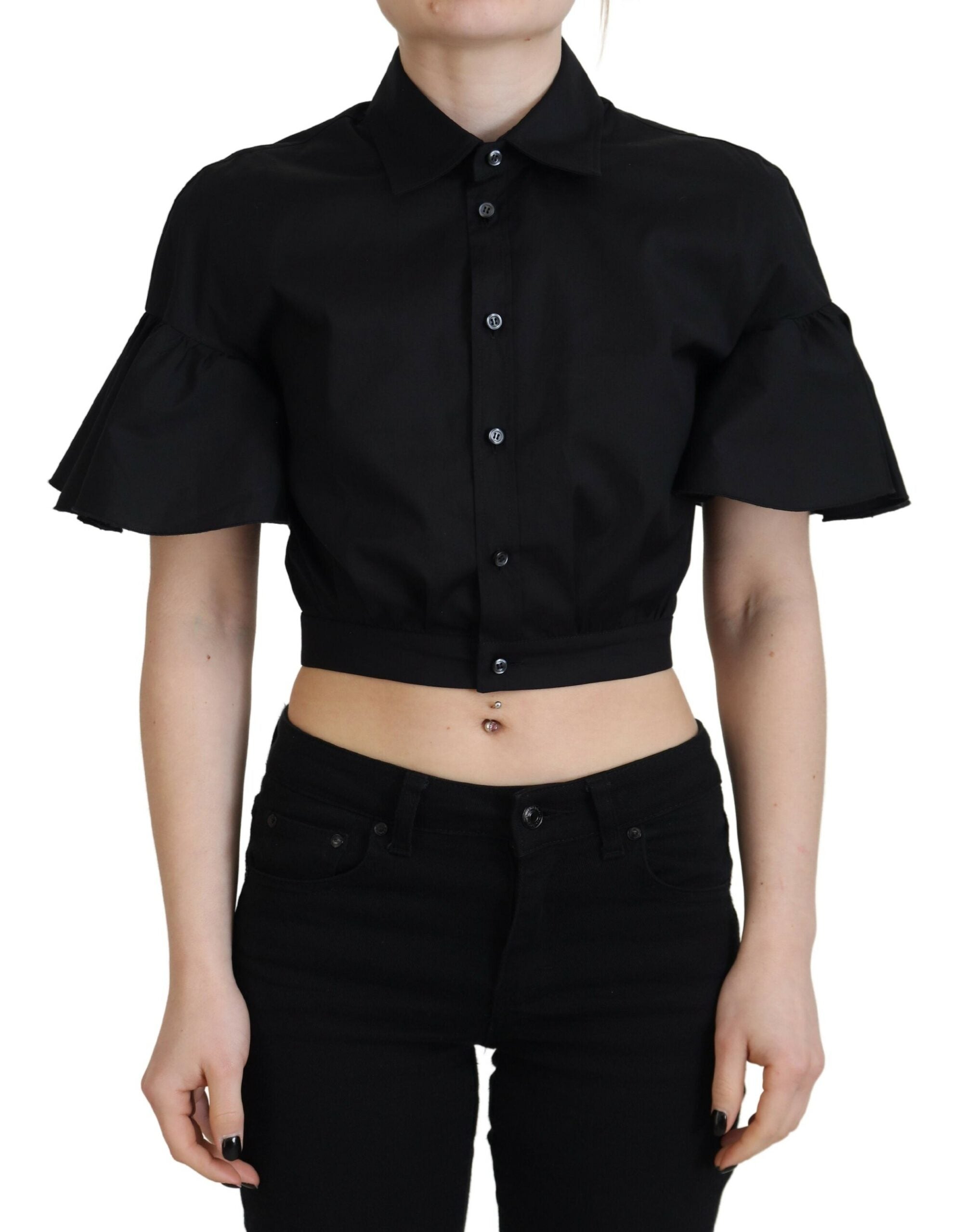 Top court à manches courtes et col avec boutons de la marque Dsquared², coupe courte et style tendance.