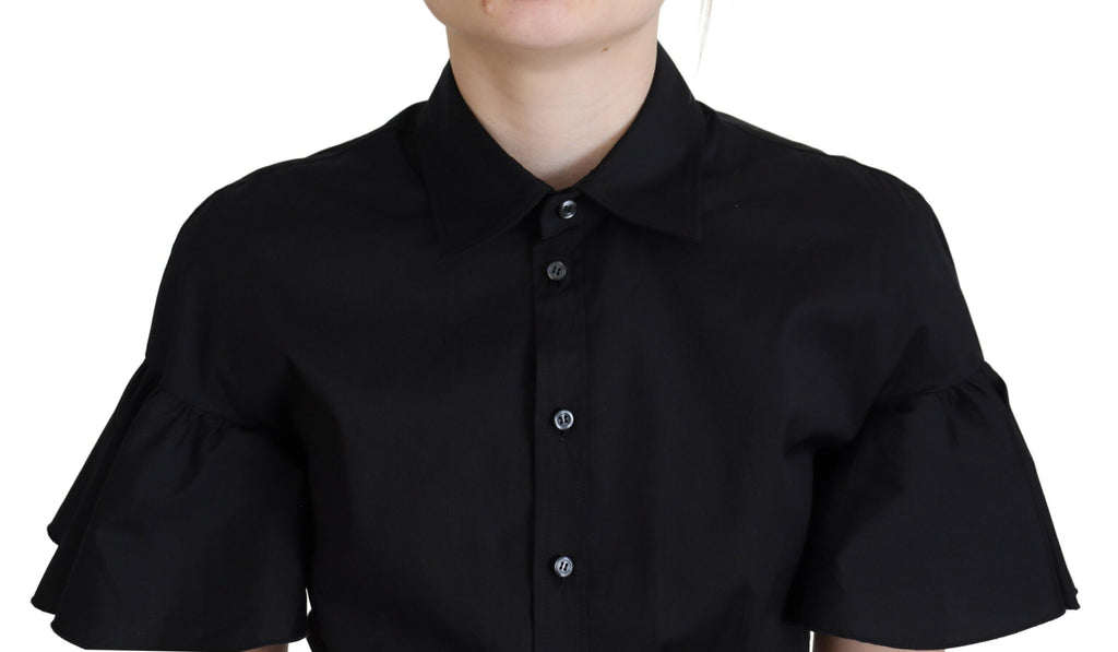 Top court à manches courtes noire de Dsquared² avec col et boutons, coupe courte élégante et moderne.