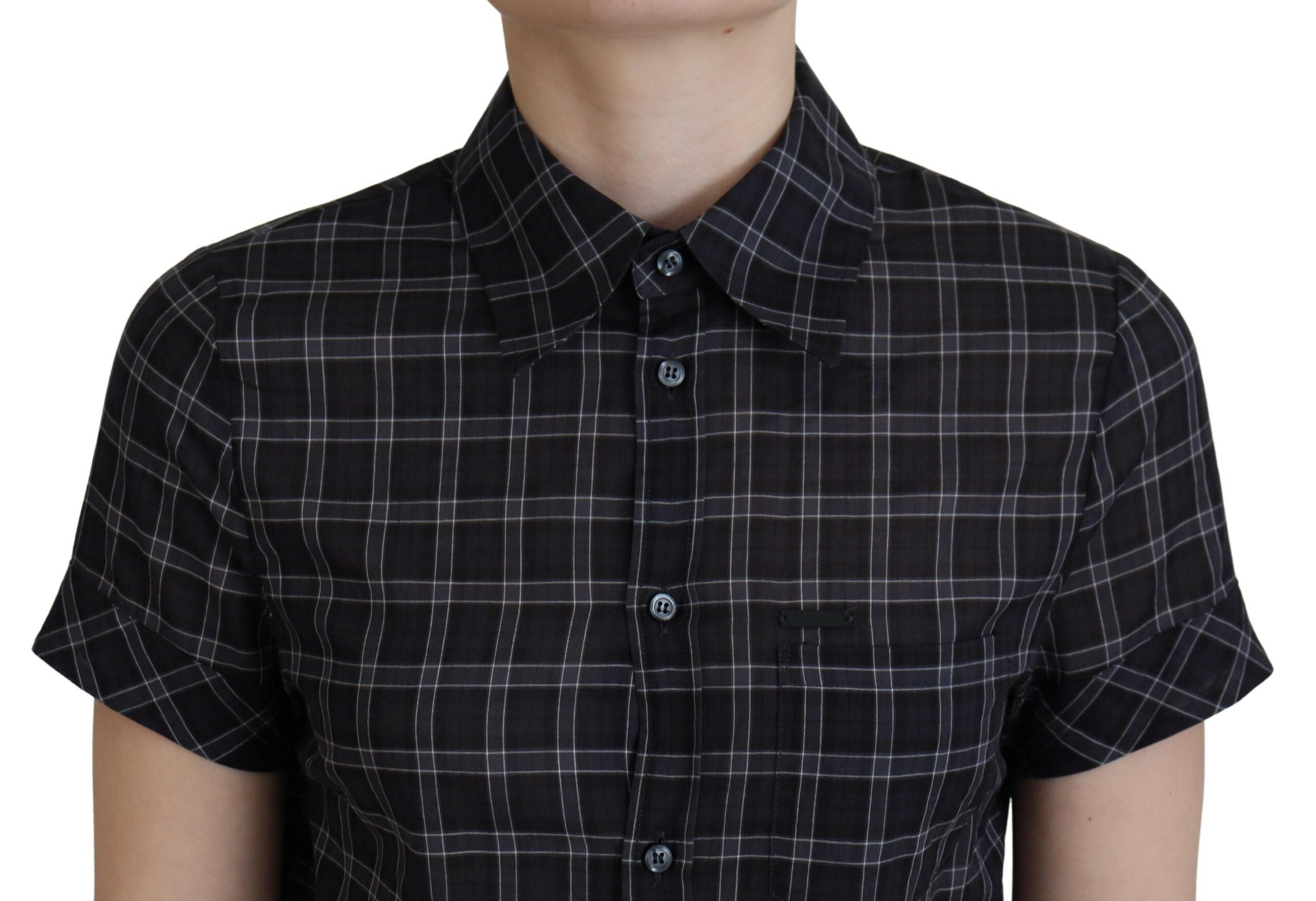 Chemise à manches courtes à carreaux noirs avec col et boutons, de la marque Dsquared².