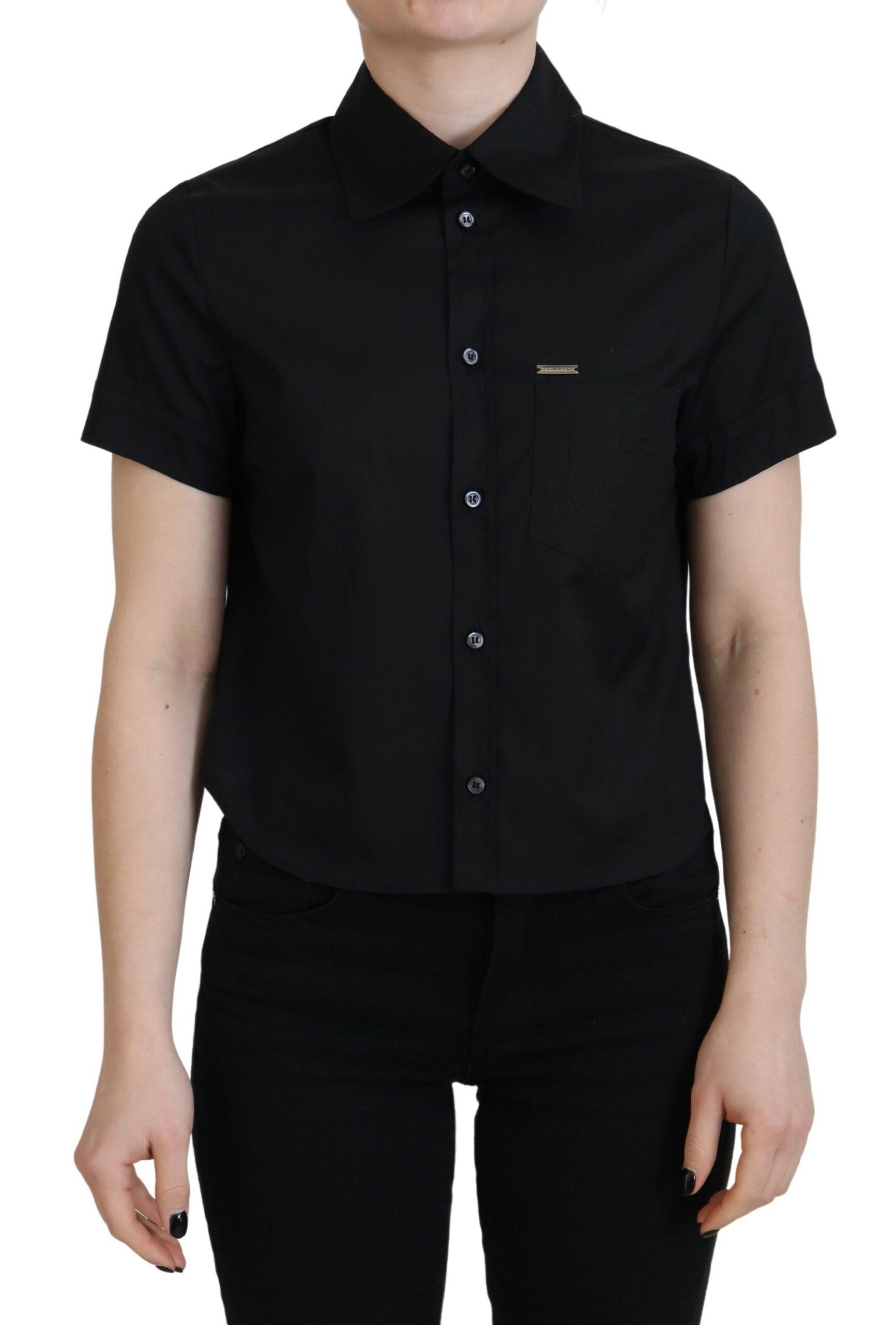 Polo à manches courtes noir Dsquared² avec col et boutons, style décontracté et élégant.